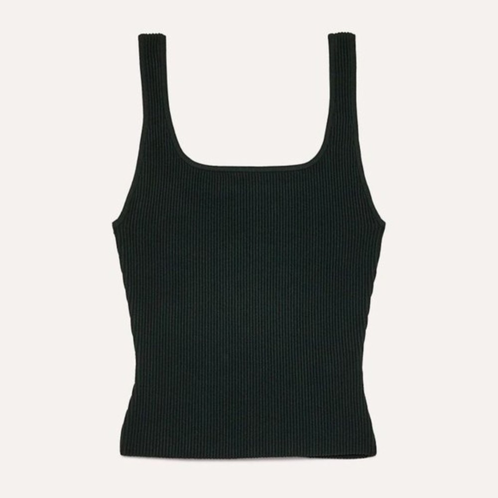 Aritzia Babaton black ribbed cropped square neck tank top
